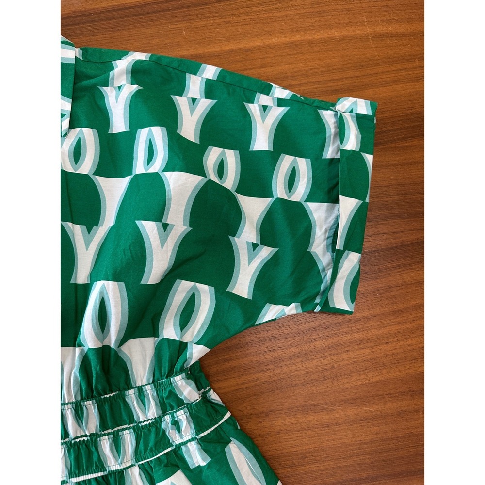 Anthropologie Somerset Maxi Shirt Dress Large Green Geometric Tiered Scandi - Picture 9 of 15